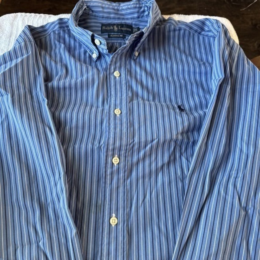 Ralph Lauren Mens Striped Button Down Long Sleeve Dress‎ Shirt Classic Fit - Picture 2 of 5